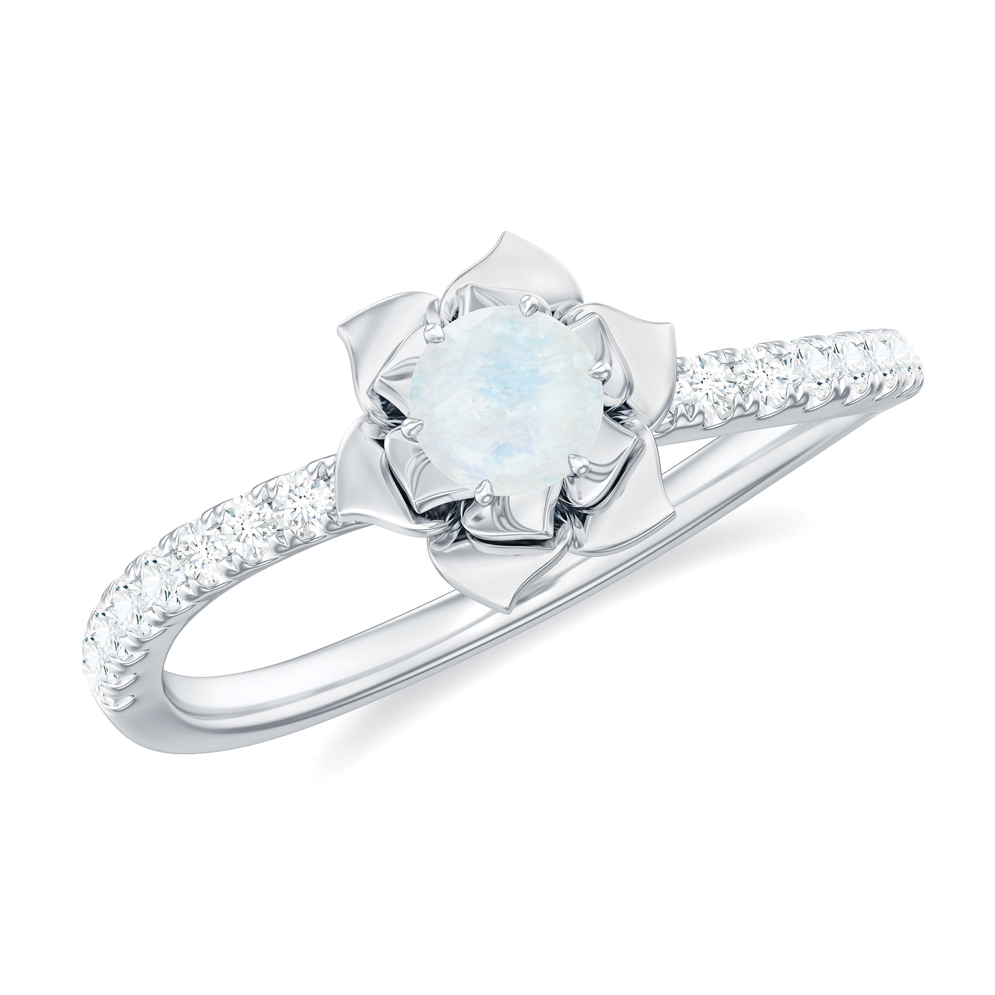 Rosec Jewels-Moonstone and Diamond Flower Engagement Ring