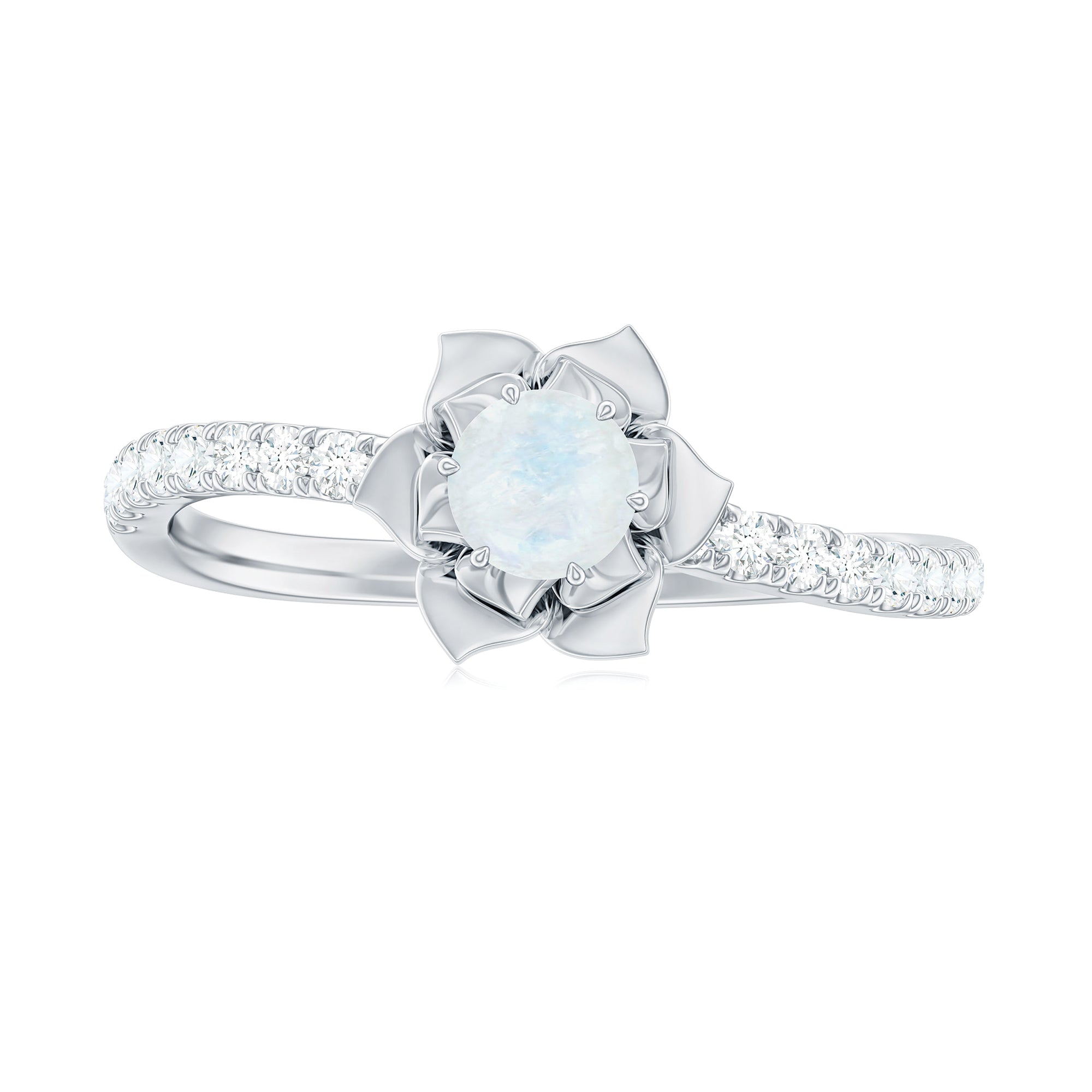 Rosec Jewels-Moonstone and Diamond Flower Engagement Ring