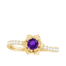 Rosec Jewels-Floral Inspired Amethyst Rose Engagement Ring with Diamond