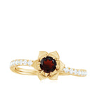 Rosec Jewels-Floral Inspired Garnet Rose Engagement Ring with Diamond