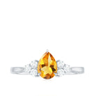 Rosec Jewels-Pear Cut Real Citrine Solitaire Ring with Diamond Trio