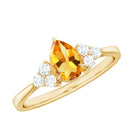 Rosec Jewels-Pear Cut Real Citrine Solitaire Ring with Diamond Trio