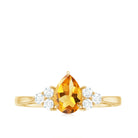 Rosec Jewels-Pear Cut Real Citrine Solitaire Ring with Diamond Trio