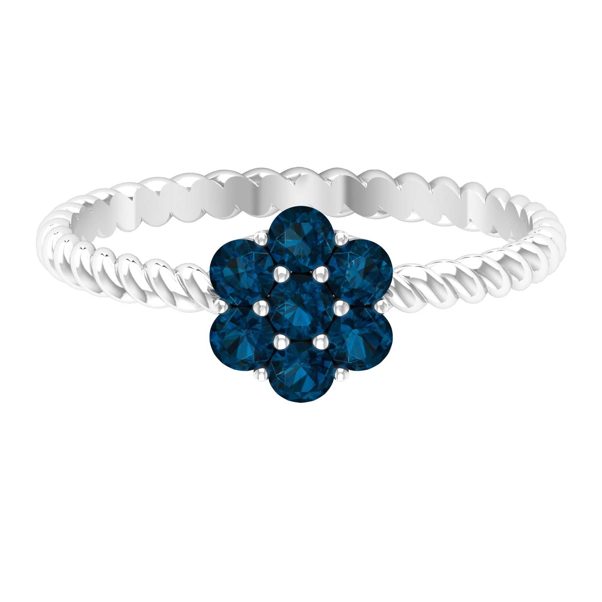 Rosec Jewels-1.25 CT London Blue Topaz Floral Cluster Ring with Twisted Rope Details