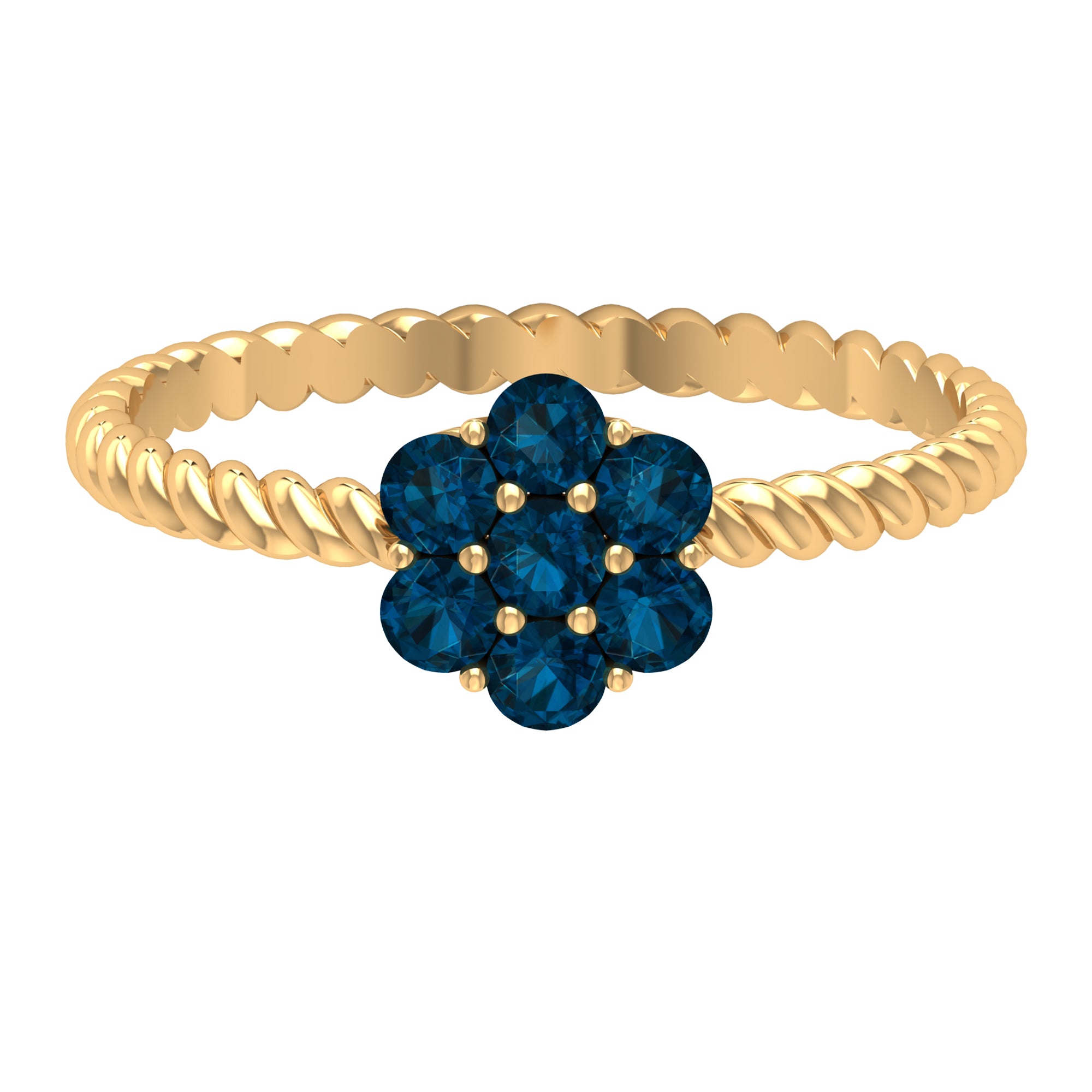 Rosec Jewels-1.25 CT London Blue Topaz Floral Cluster Ring with Twisted Rope Details