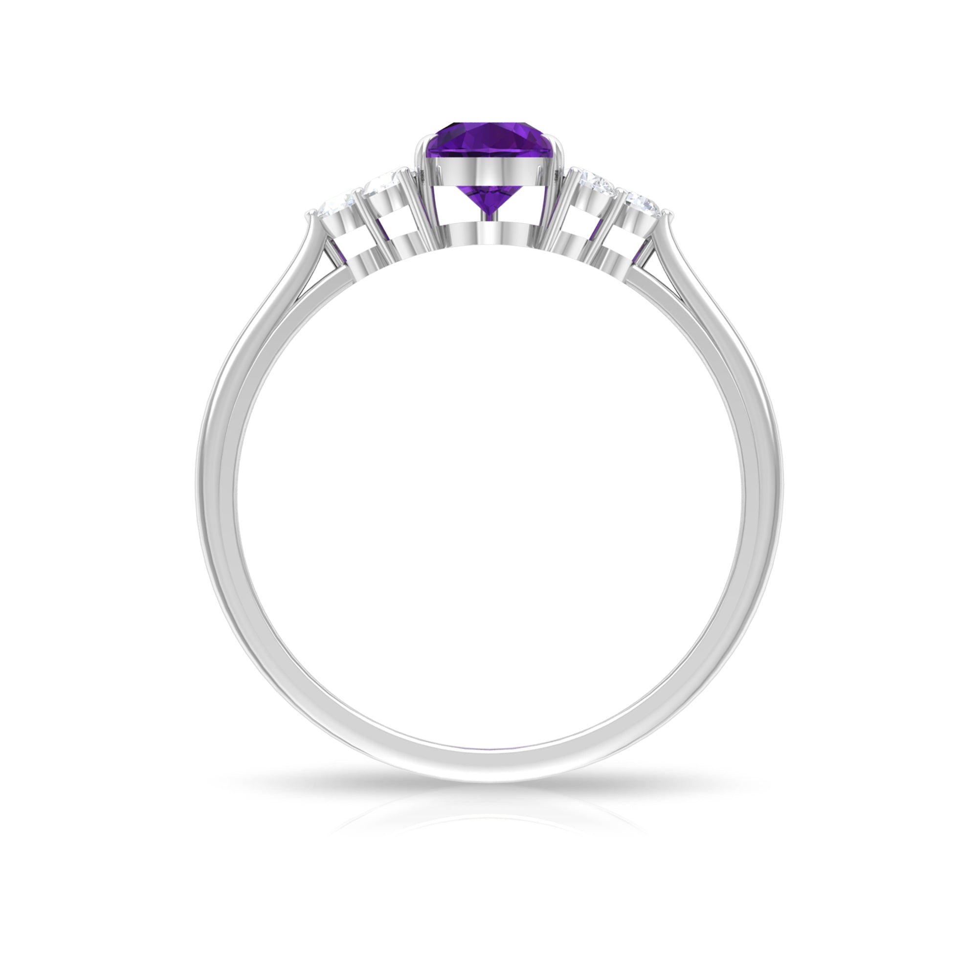 Rosec Jewels-Pear Amethyst Solitaire Ring with Diamond Trio