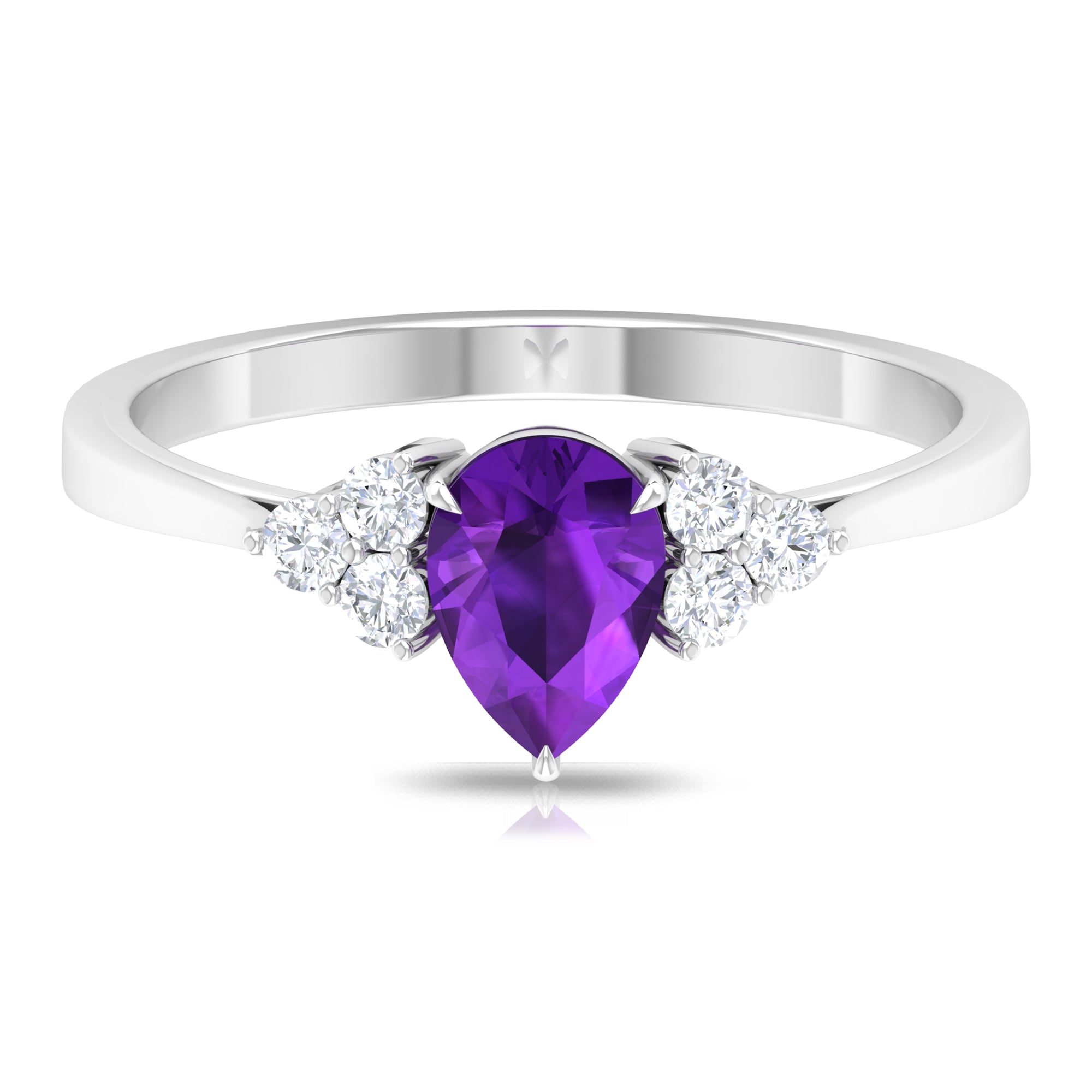 Rosec Jewels-Pear Amethyst Solitaire Ring with Diamond Trio