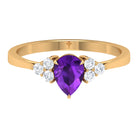 Rosec Jewels-Pear Amethyst Solitaire Ring with Diamond Trio