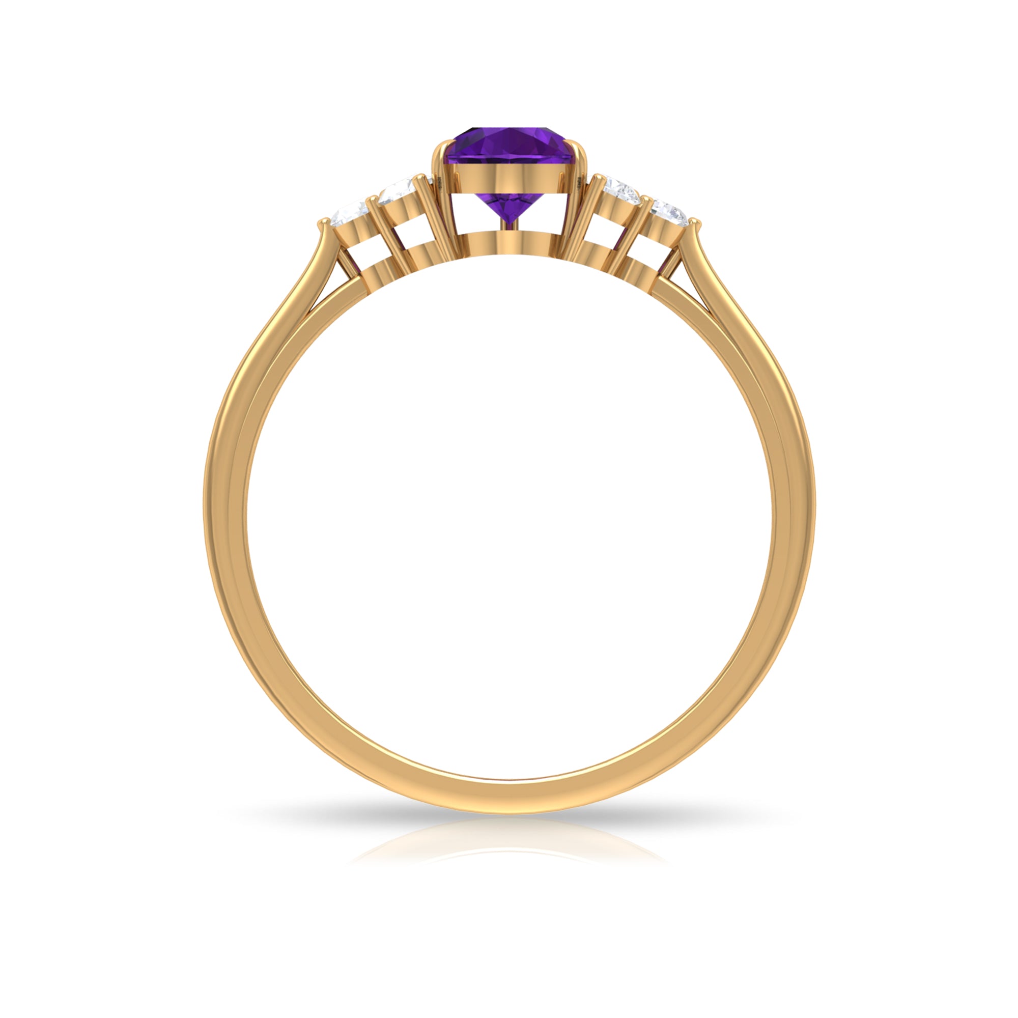 Rosec Jewels-Pear Amethyst Solitaire Ring with Diamond Trio