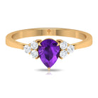 Rosec Jewels-Pear Amethyst Solitaire Ring with Diamond Trio