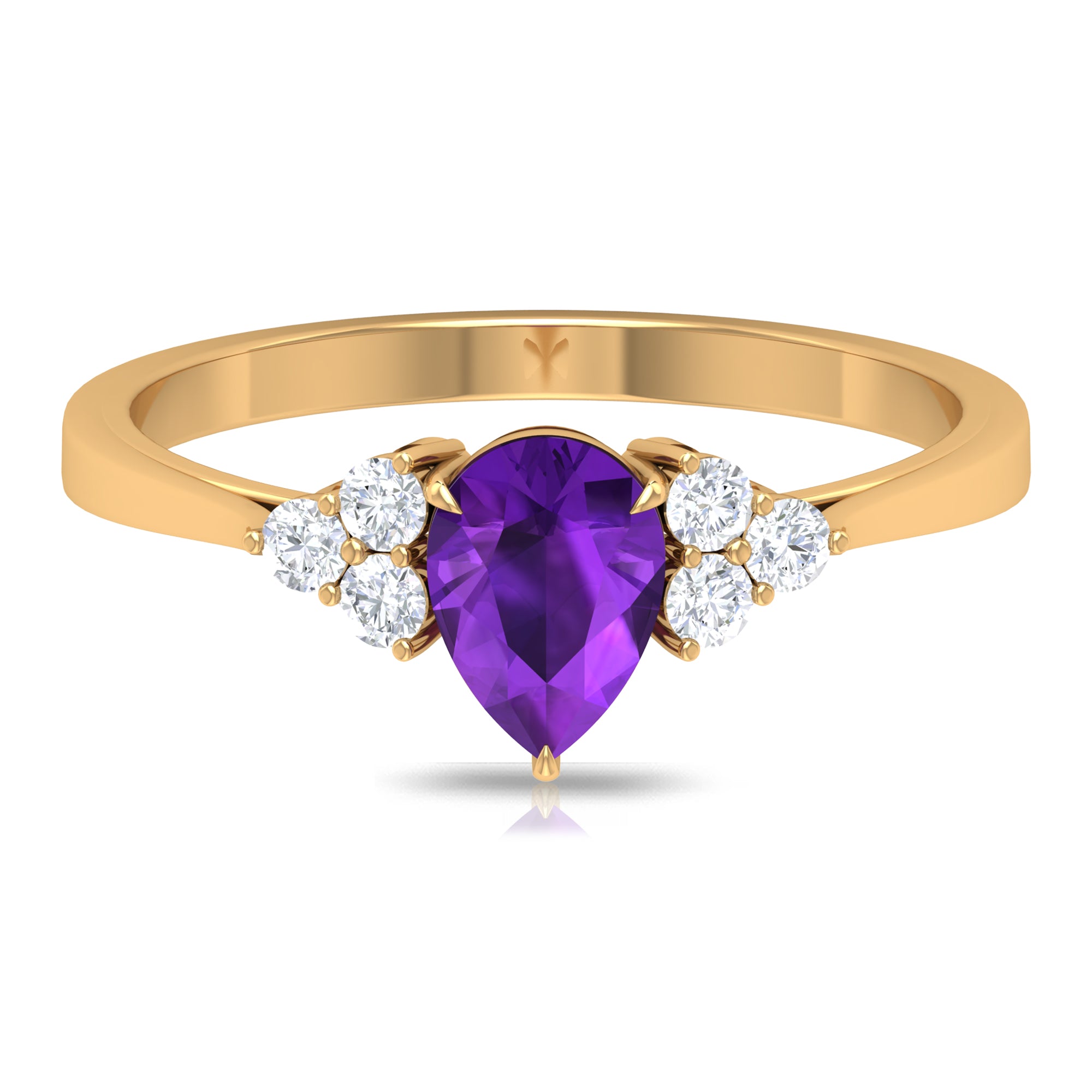 Rosec Jewels-Pear Amethyst Solitaire Ring with Diamond Trio