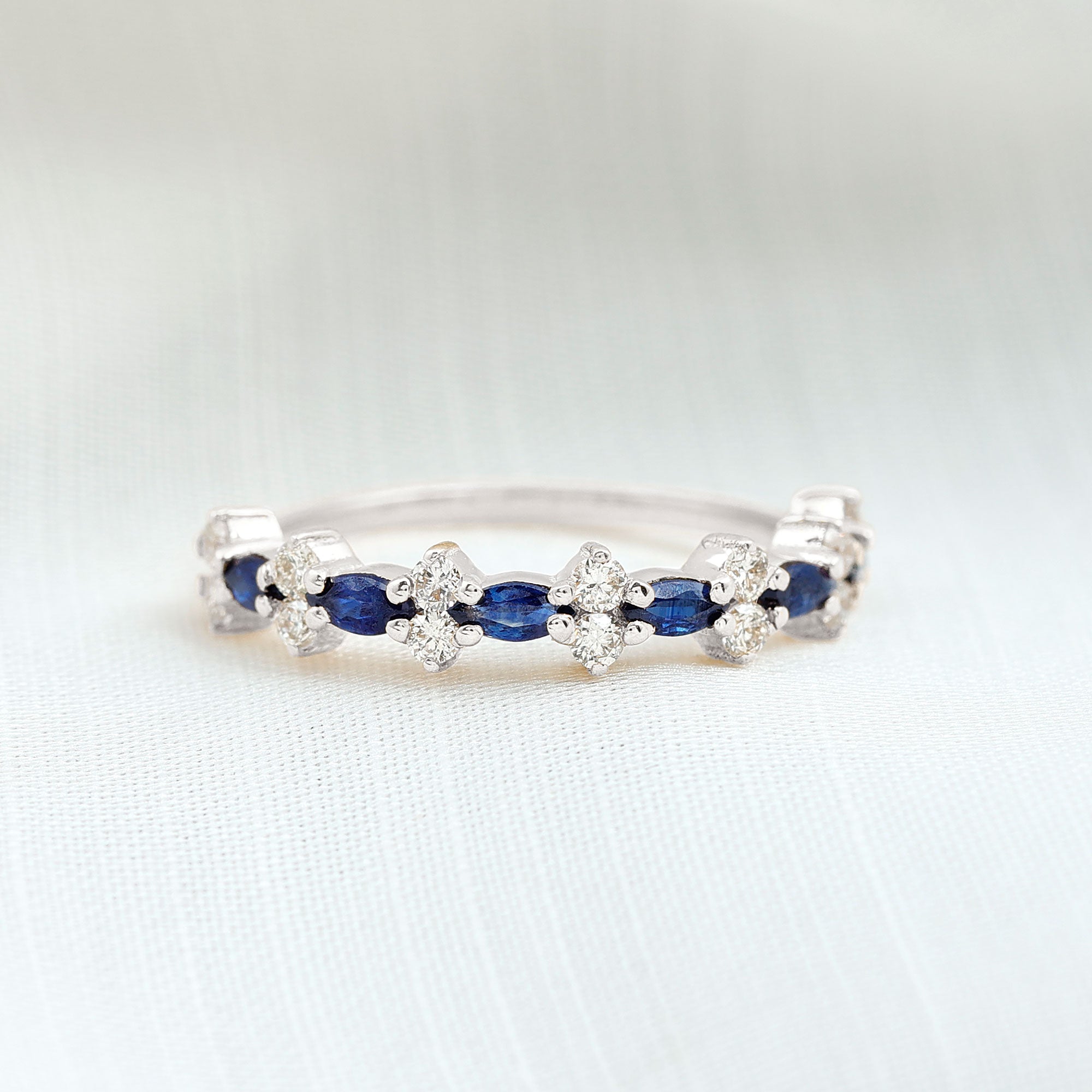 Rosec Jewels-Classic Blue Sapphire and Diamond Half Eternity Ring