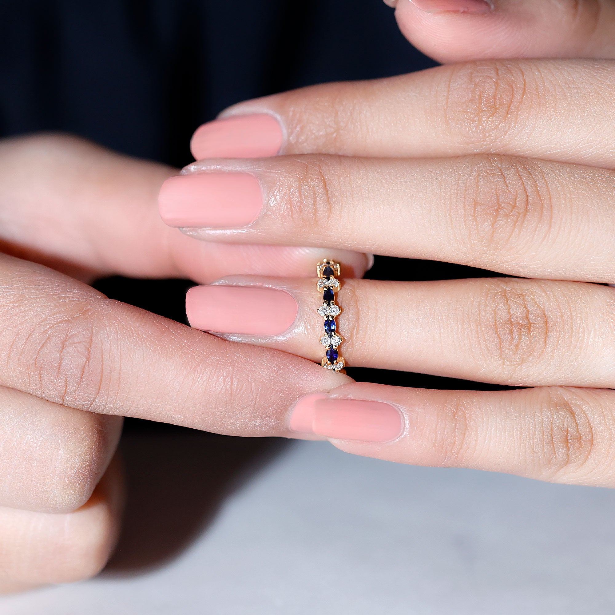 Rosec Jewels-Classic Blue Sapphire and Diamond Half Eternity Ring