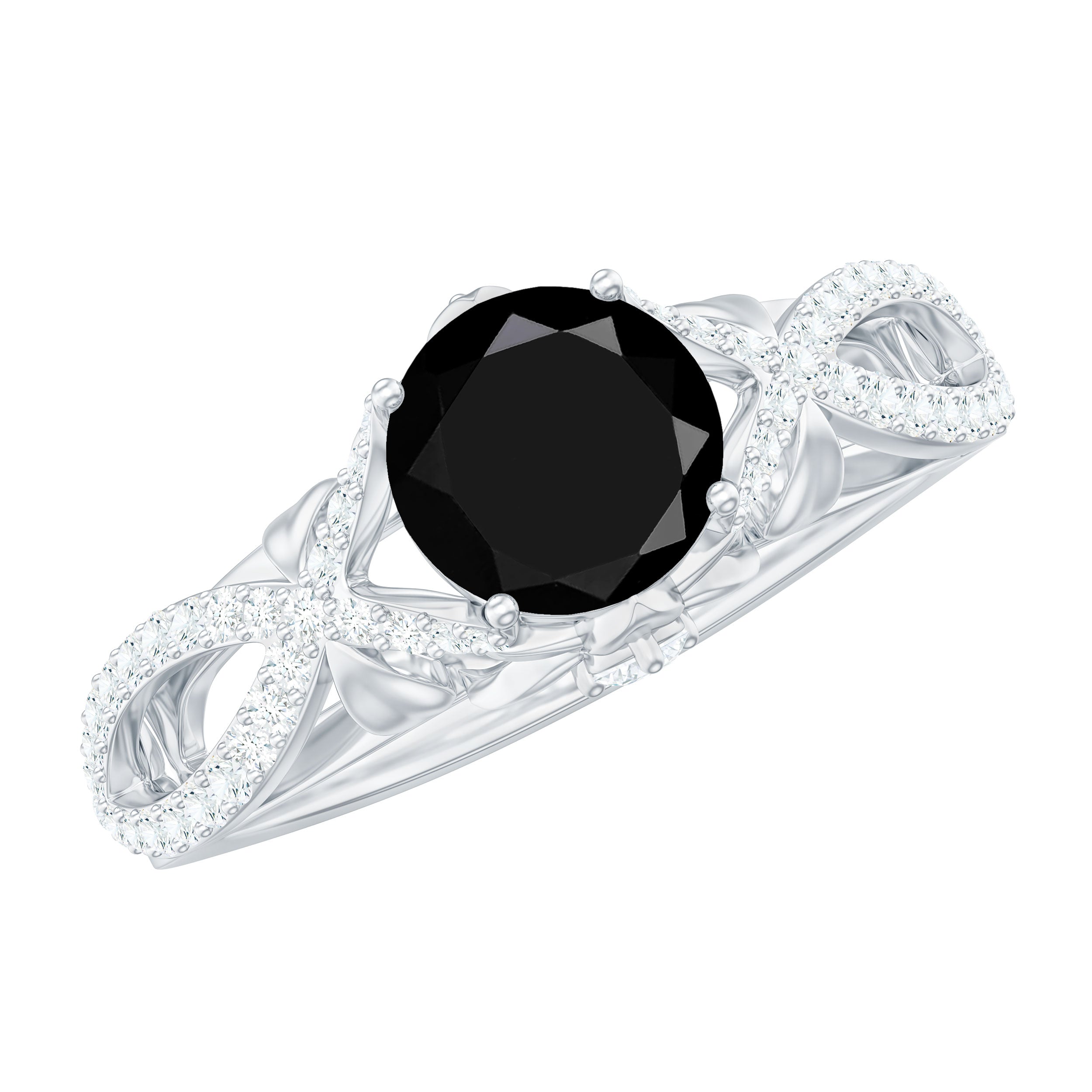 Rosec Jewels-Created Black Diamond Crossover Engagement Ring with Diamond