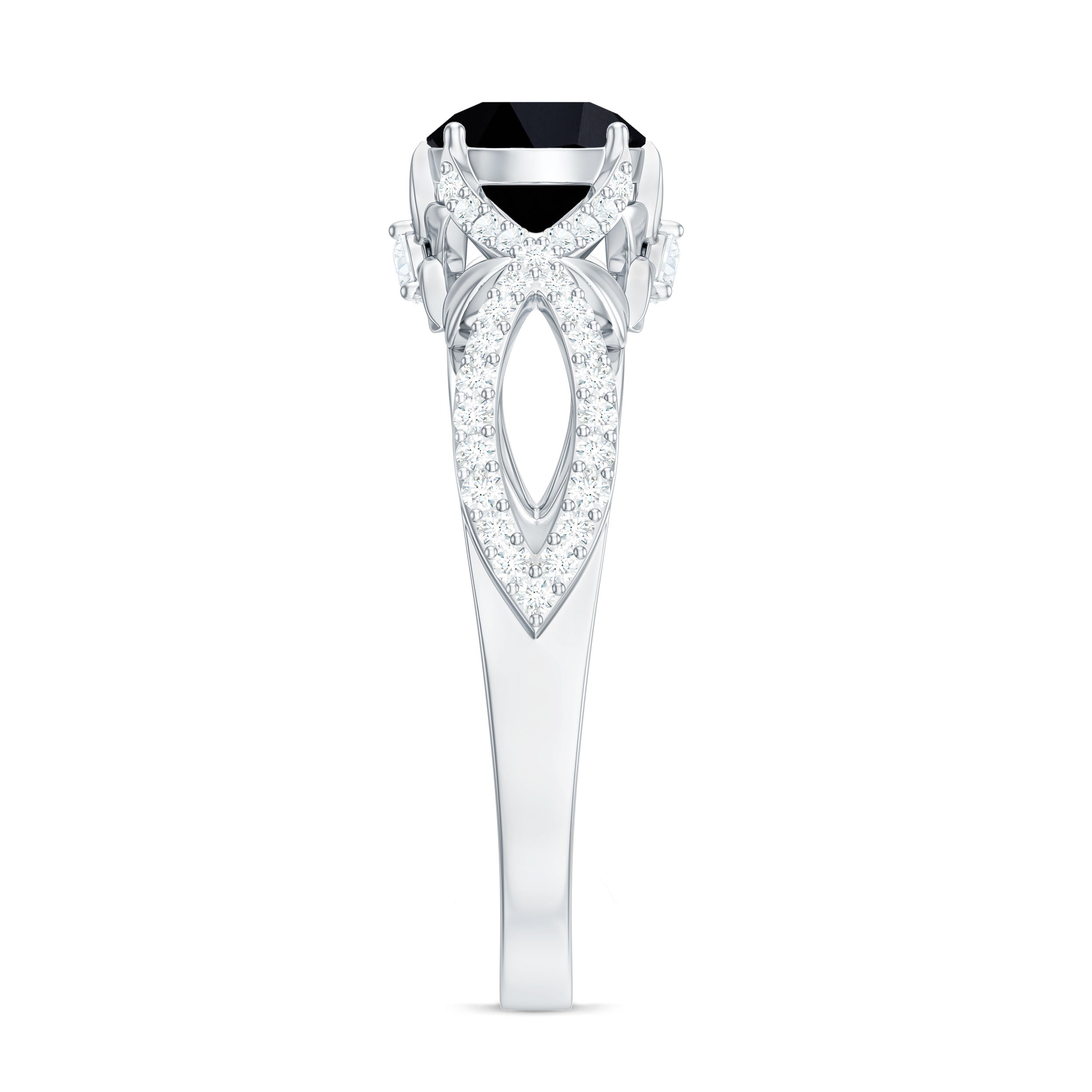 Rosec Jewels-Created Black Diamond Crossover Engagement Ring with Diamond