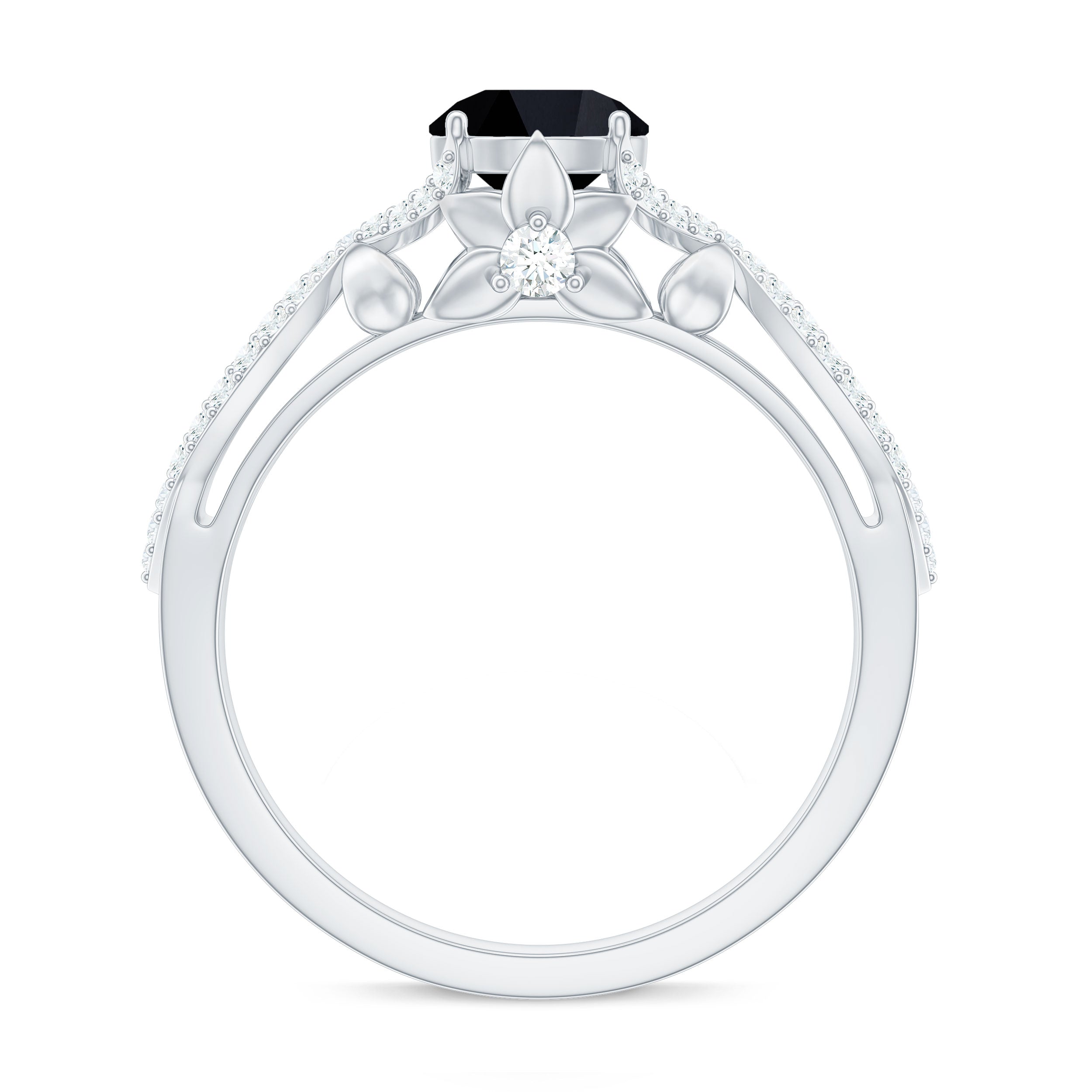 Rosec Jewels-Created Black Diamond Crossover Engagement Ring with Diamond