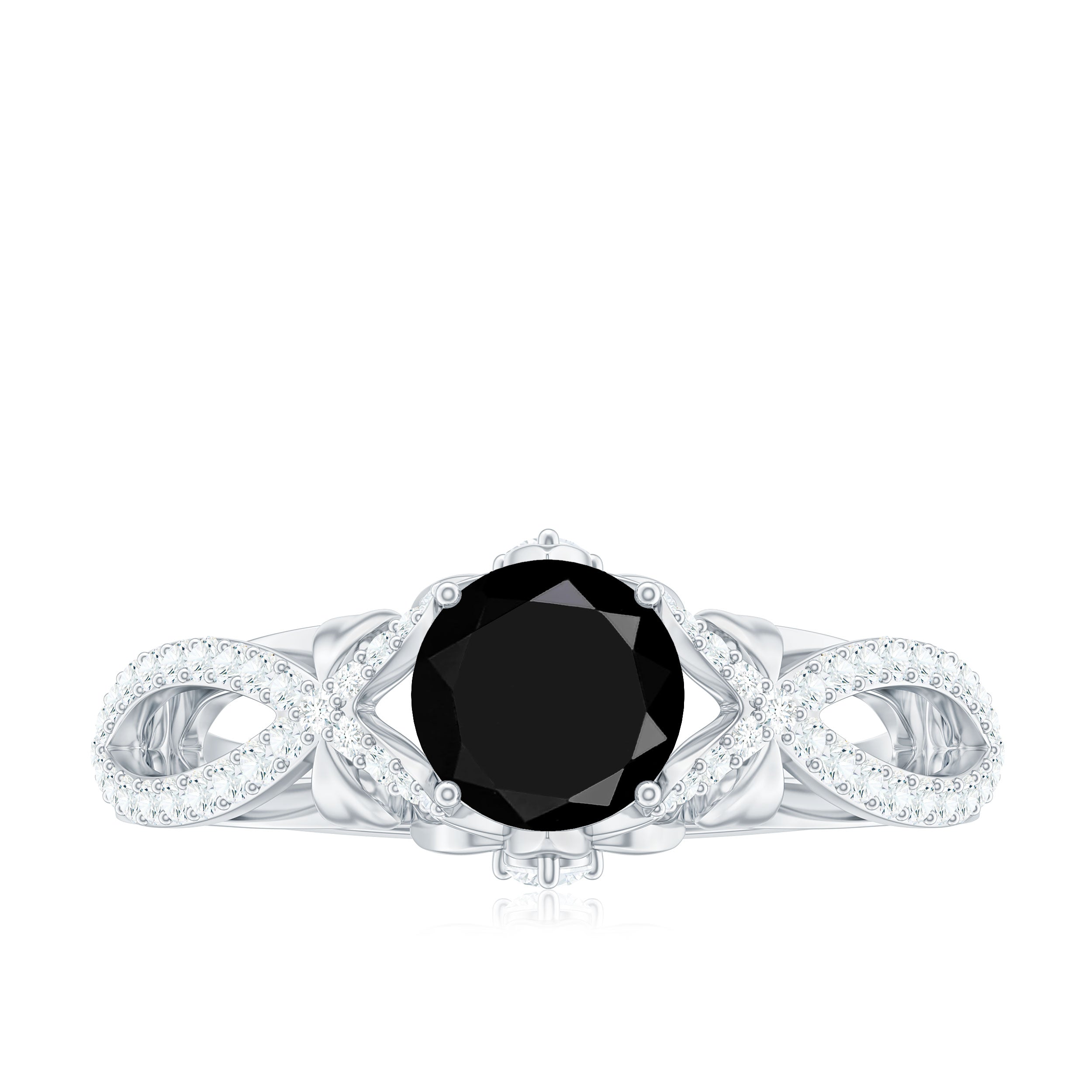 Rosec Jewels-Created Black Diamond Crossover Engagement Ring with Diamond