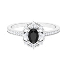 Rosec Jewels-Vintage Inspired Black Spinel Floral Engagement Ring with Diamond