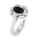 Rosec Jewels-Vintage Inspired Black Spinel Floral Engagement Ring with Diamond