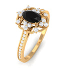 Rosec Jewels-Vintage Inspired Black Spinel Floral Engagement Ring with Diamond