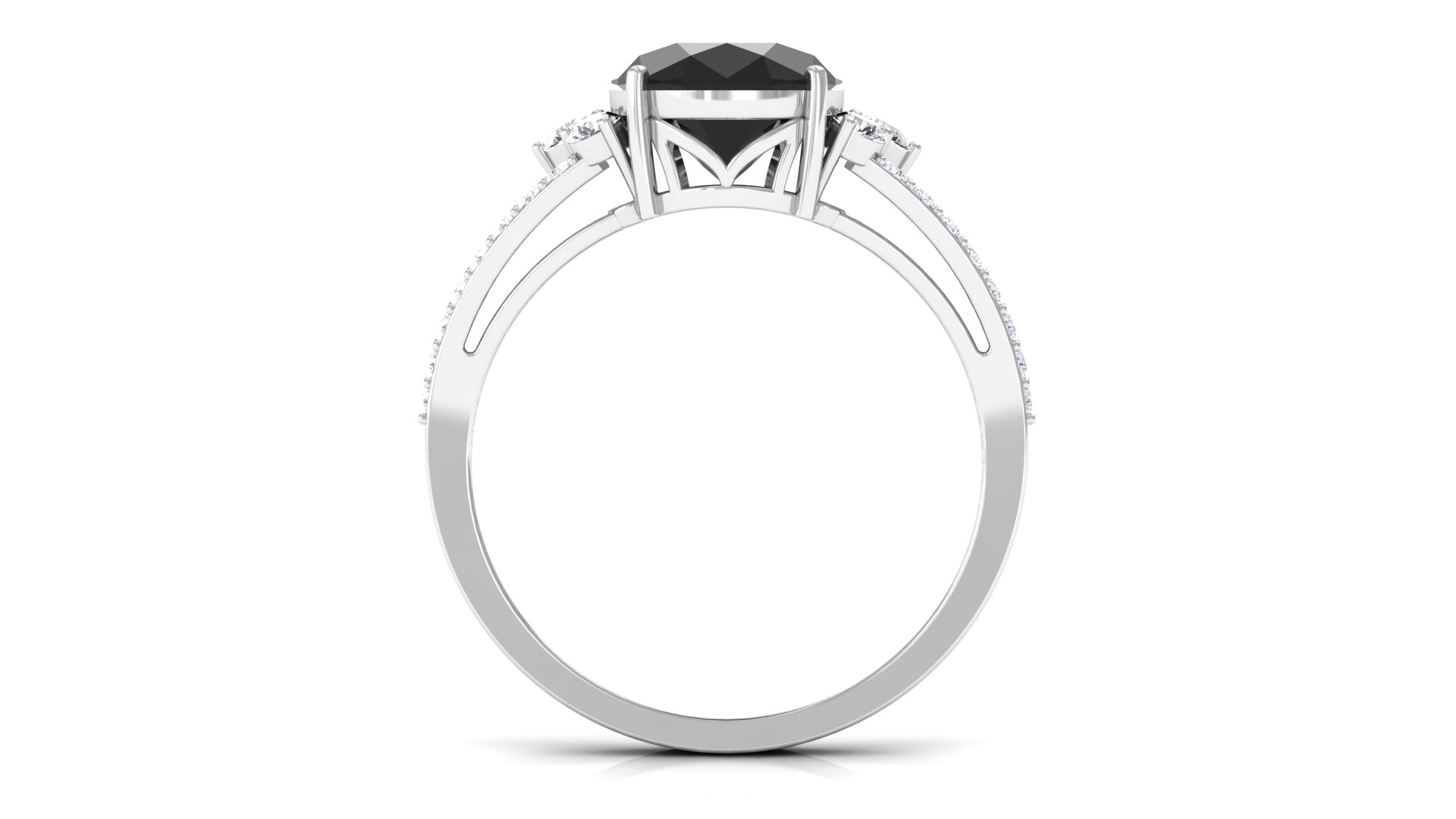 Rosec Jewels-Oval Created Black Diamond Engagement Ring with Diamond Split Shank