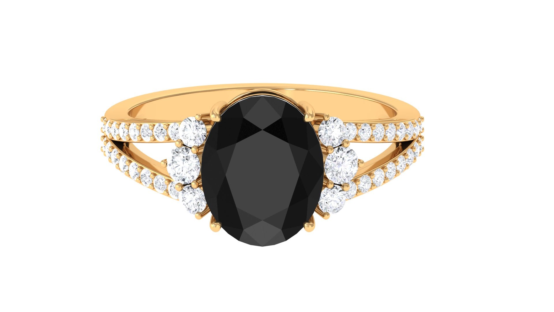 Rosec Jewels-Oval Created Black Diamond Engagement Ring with Diamond Split Shank