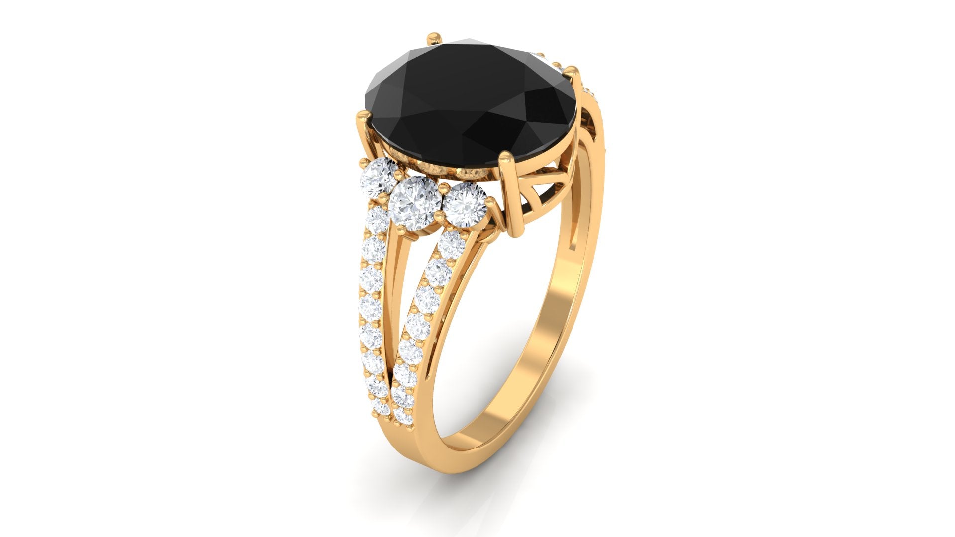 Rosec Jewels-Oval Created Black Diamond Engagement Ring with Diamond Split Shank