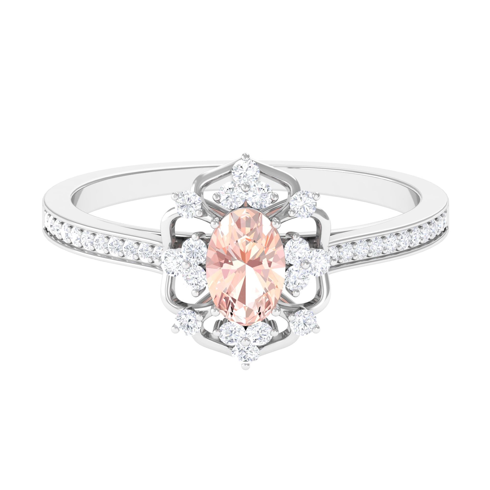 Rosec Jewels-Vintage Inspired Morganite Floral Engagement Ring with Diamond