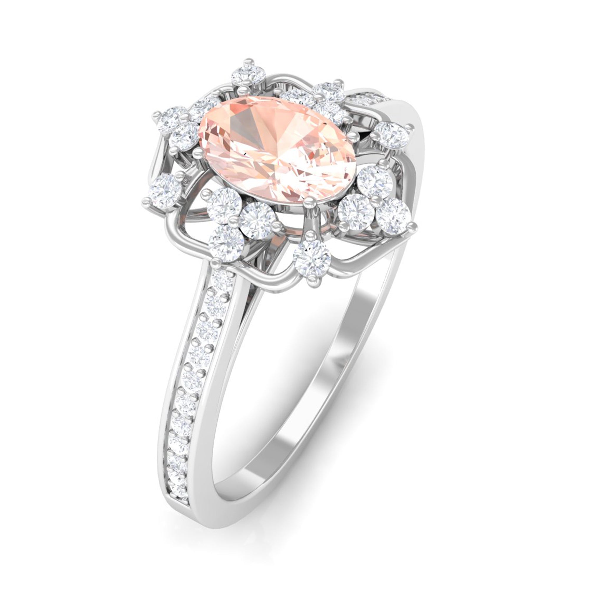 Rosec Jewels-Vintage Inspired Morganite Floral Engagement Ring with Diamond