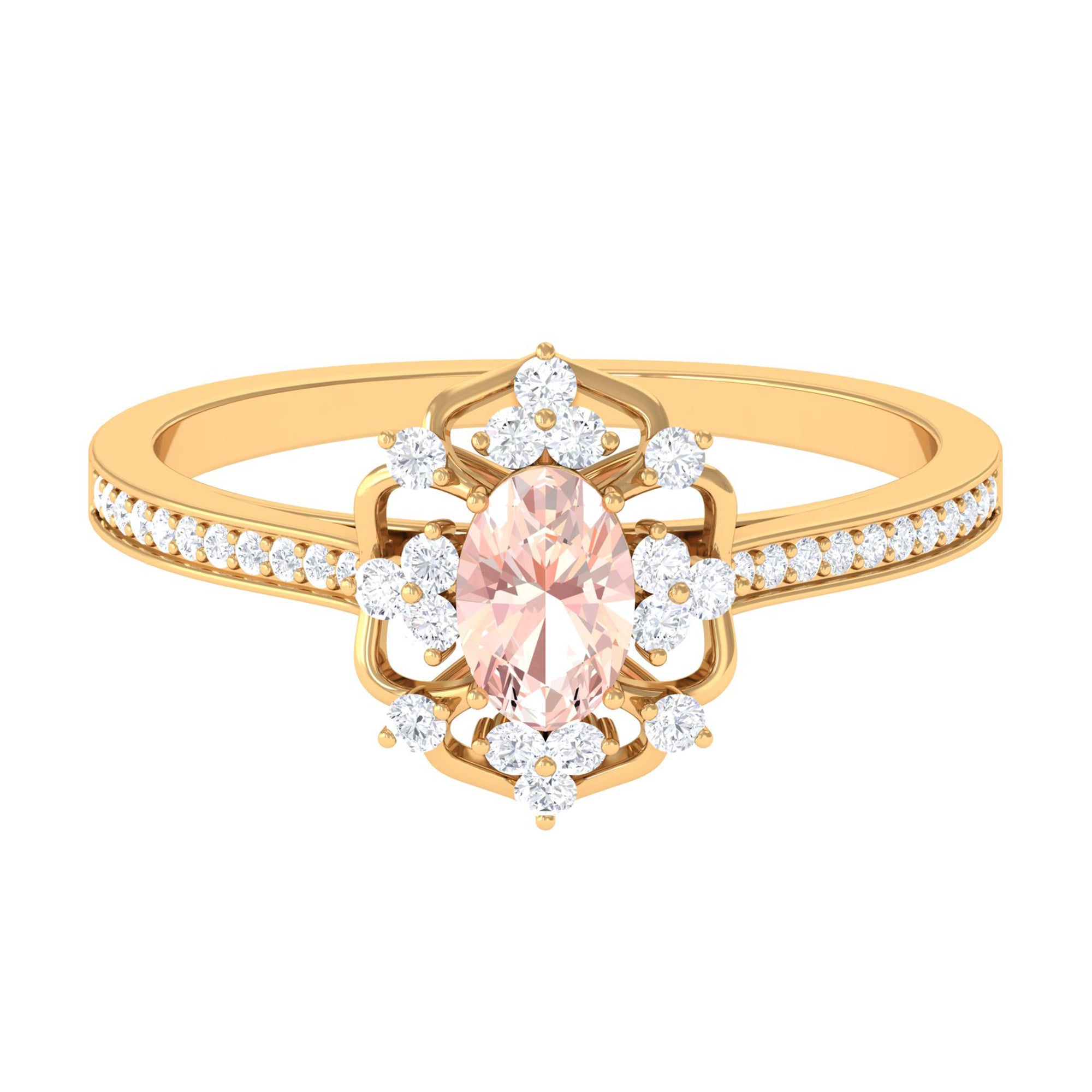 Rosec Jewels-Vintage Inspired Morganite Floral Engagement Ring with Diamond