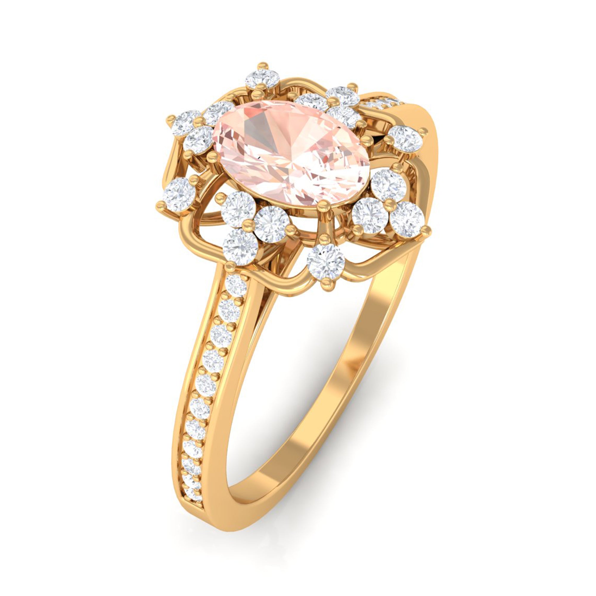 Rosec Jewels-Vintage Inspired Morganite Floral Engagement Ring with Diamond