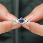 Rosec Jewels-Lab Grown Blue Sapphire Crossover Engagement Ring with Diamond