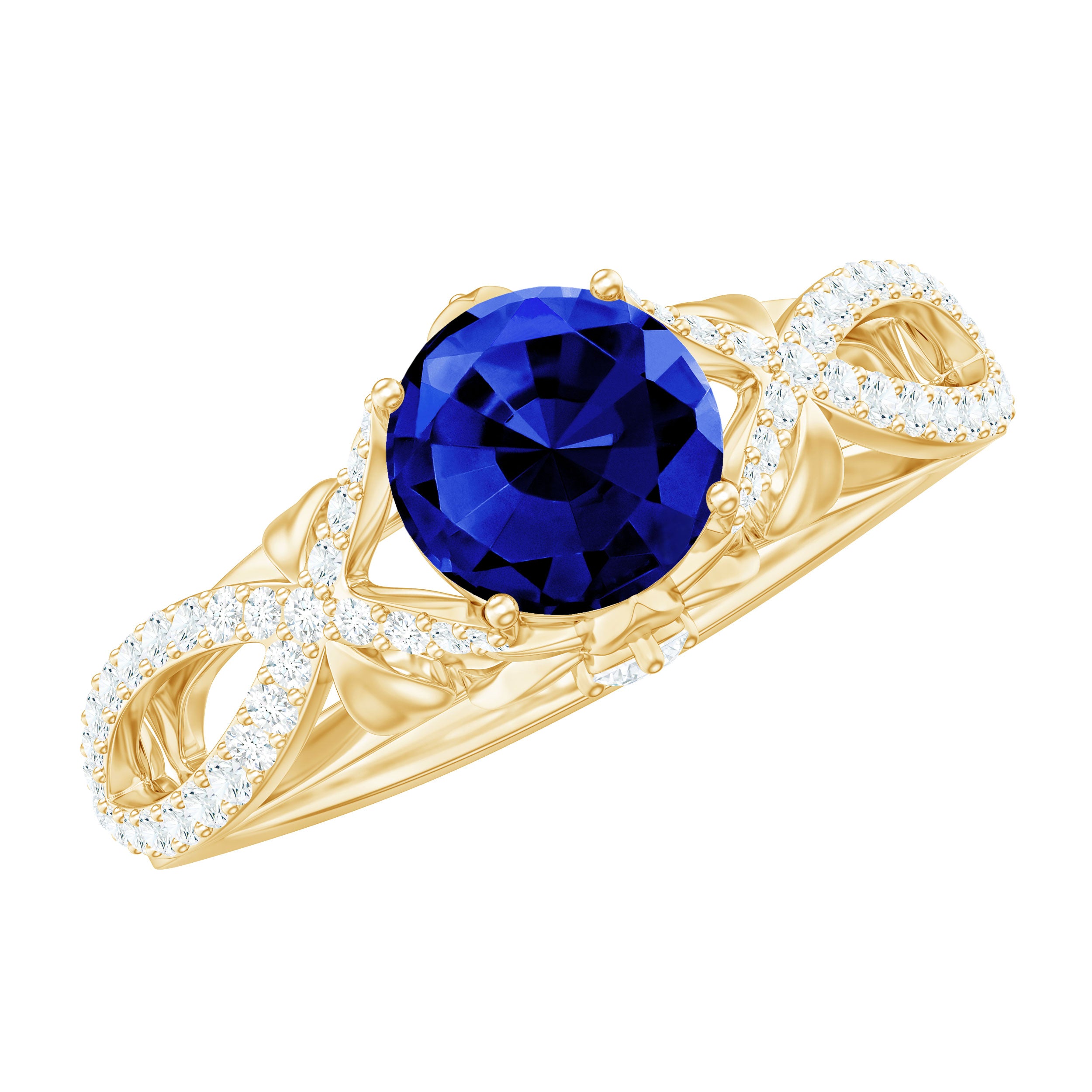 Rosec Jewels-Lab Grown Blue Sapphire Crossover Engagement Ring with Diamond