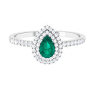 Rosec Jewels-Pear Shape Emerald Engagement Ring with Diamond Double Halo