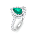 Rosec Jewels-Pear Shape Emerald Engagement Ring with Diamond Double Halo