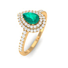 Rosec Jewels-Pear Shape Emerald Engagement Ring with Diamond Double Halo