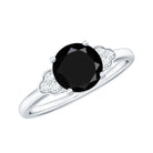 Rosec Jewels-Real Black Onyx Solitaire Engagement Ring with Diamond Trio