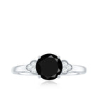 Rosec Jewels-Real Black Onyx Solitaire Engagement Ring with Diamond Trio