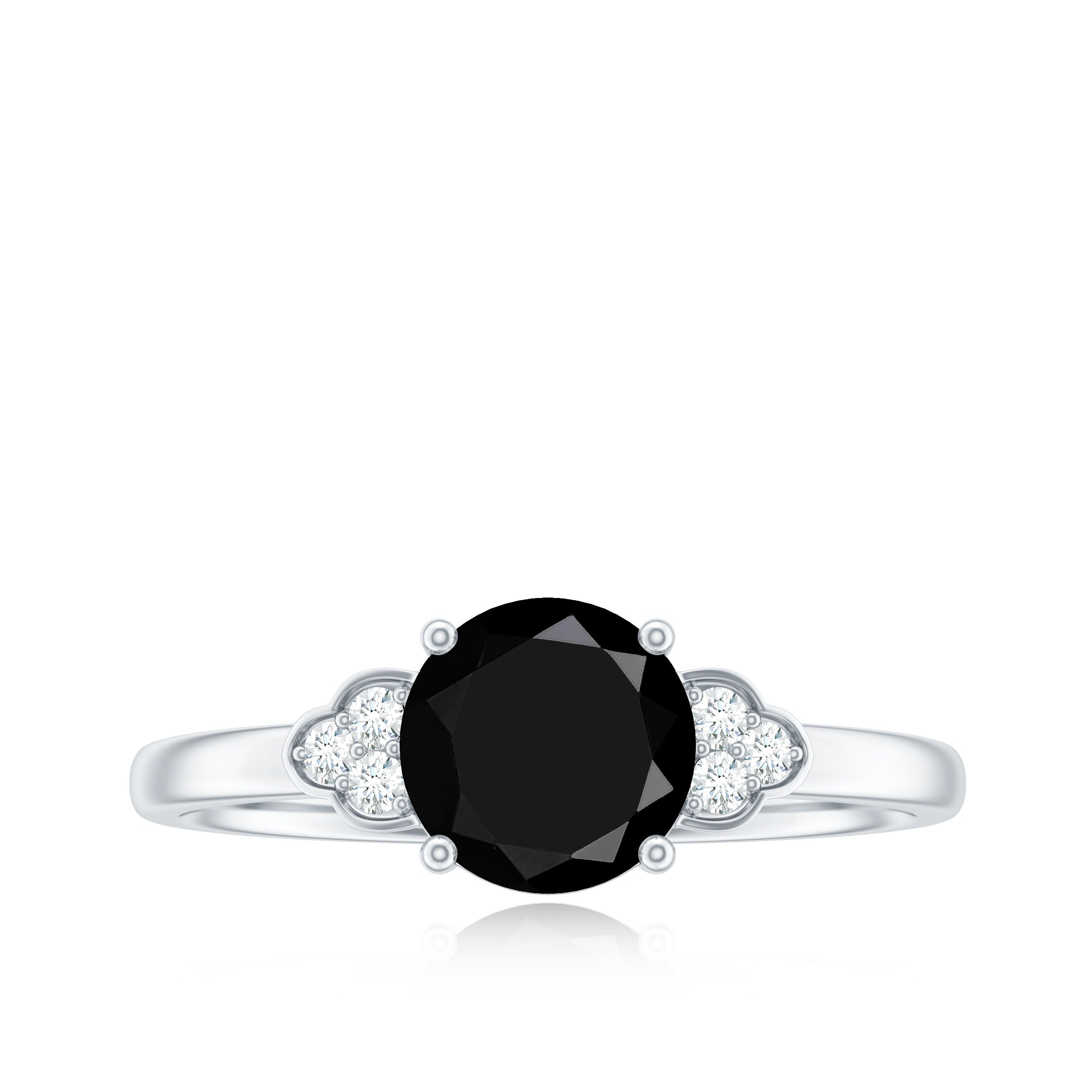 Rosec Jewels-Real Black Onyx Solitaire Engagement Ring with Diamond Trio