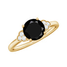 Rosec Jewels-Real Black Onyx Solitaire Engagement Ring with Diamond Trio