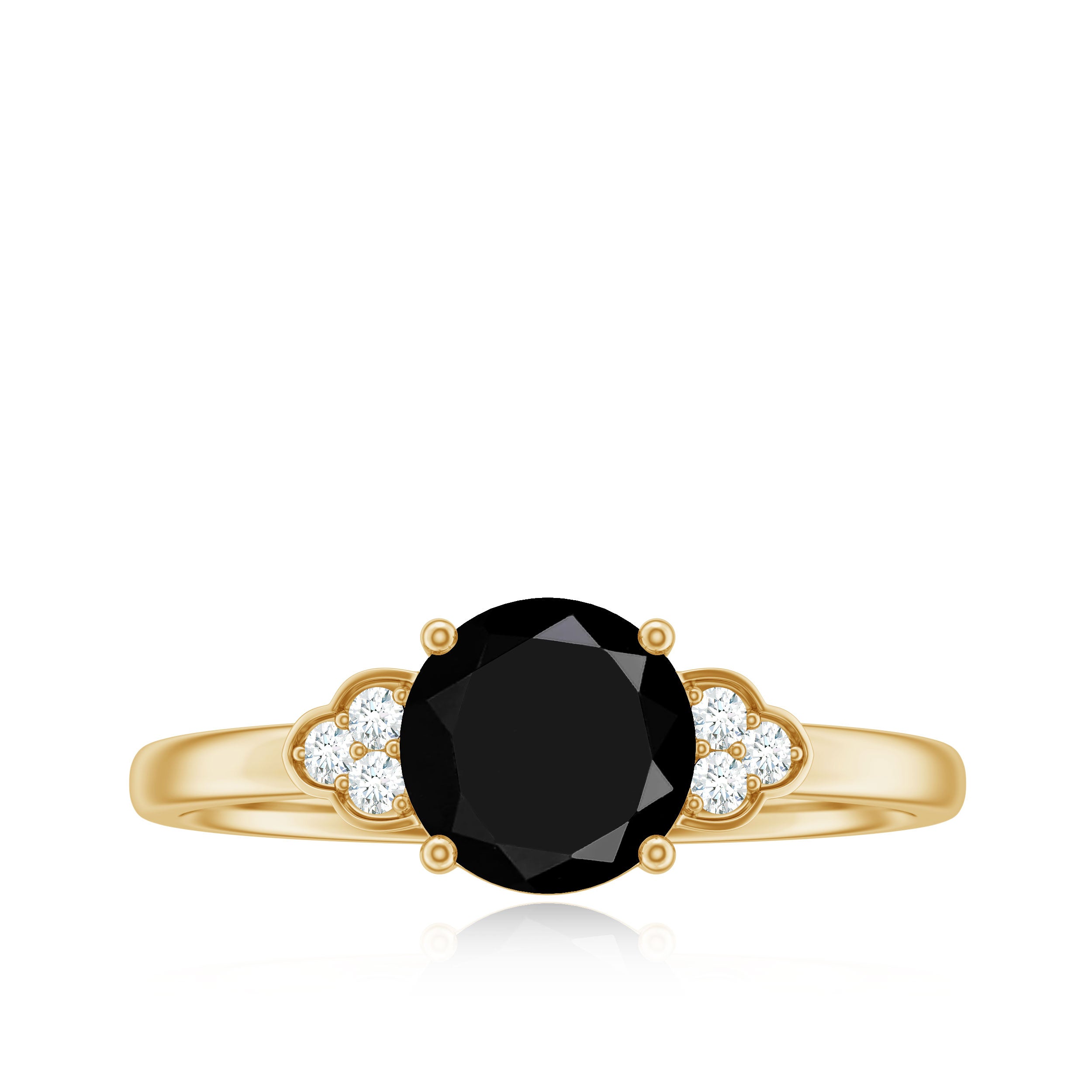 Rosec Jewels-Real Black Onyx Solitaire Engagement Ring with Diamond Trio