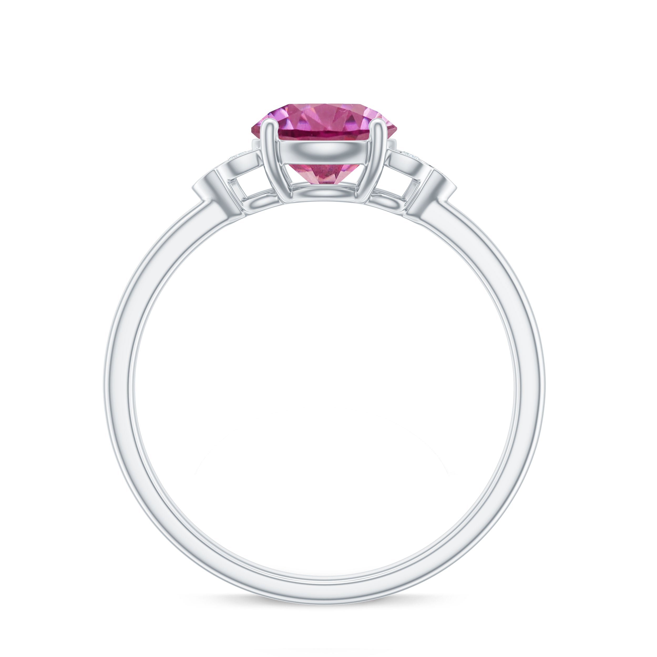 Rosec Jewels-Round Pink Tourmaline Solitaire Engagement Ring with Diamond