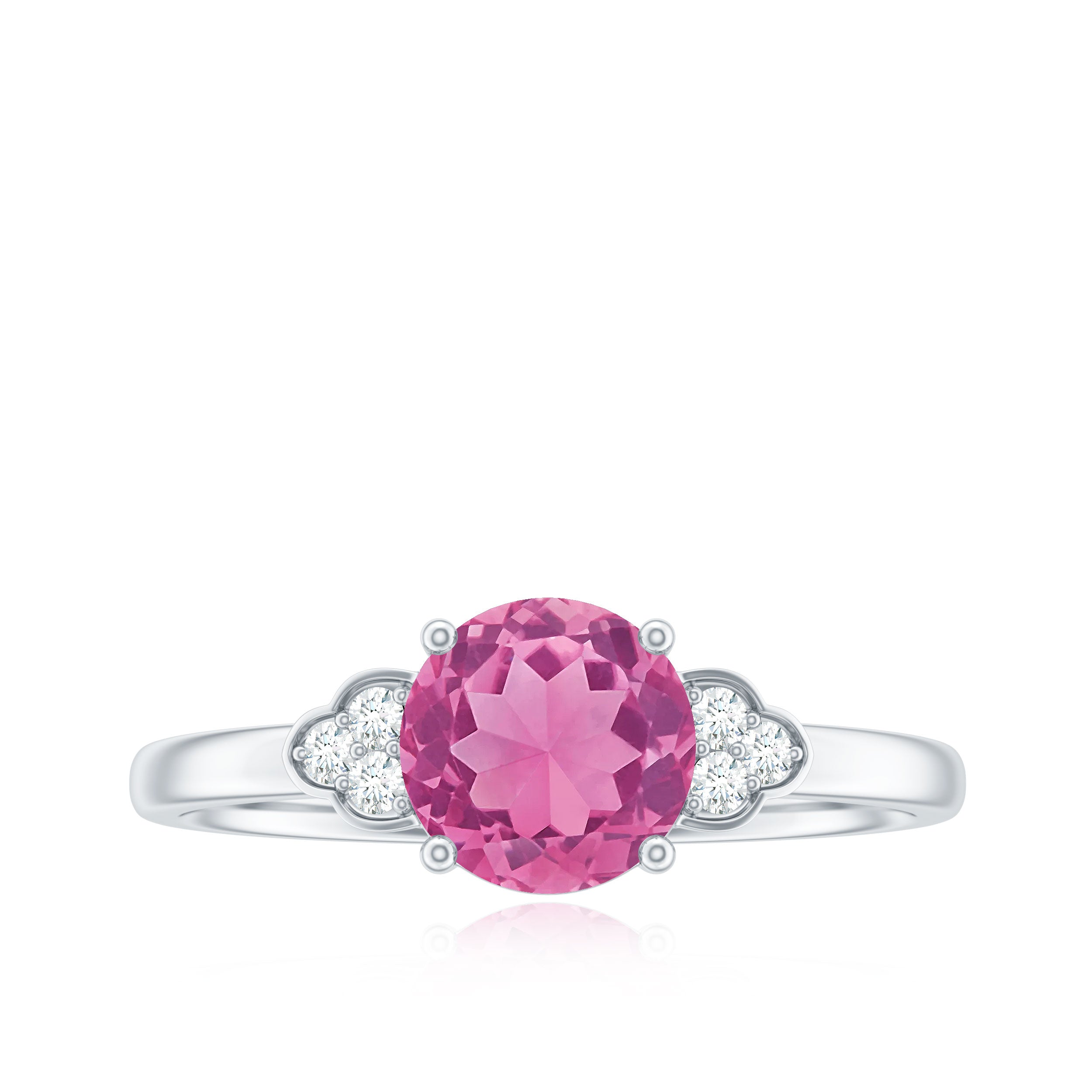 Rosec Jewels-Round Pink Tourmaline Solitaire Engagement Ring with Diamond