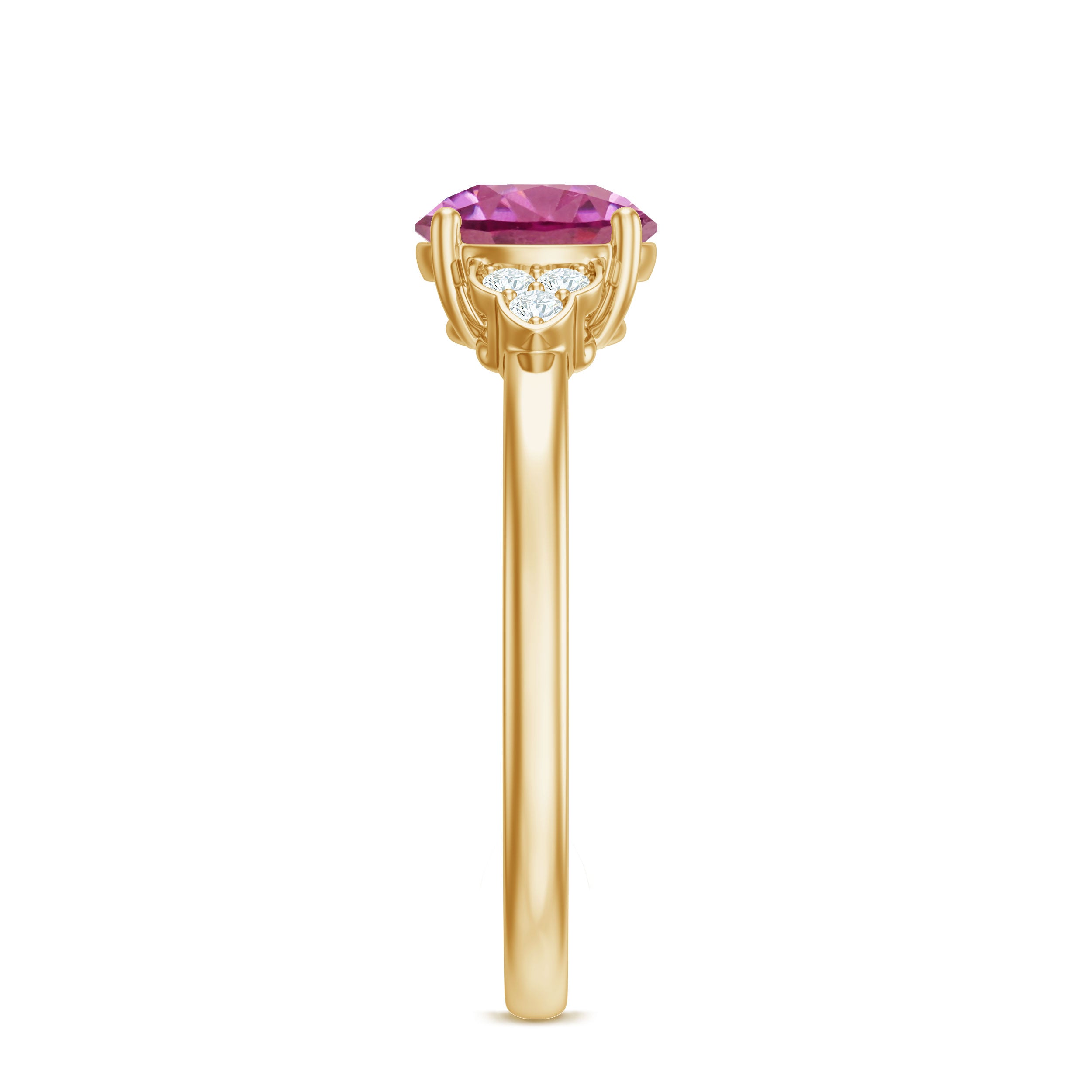 Rosec Jewels-Round Pink Tourmaline Solitaire Engagement Ring with Diamond