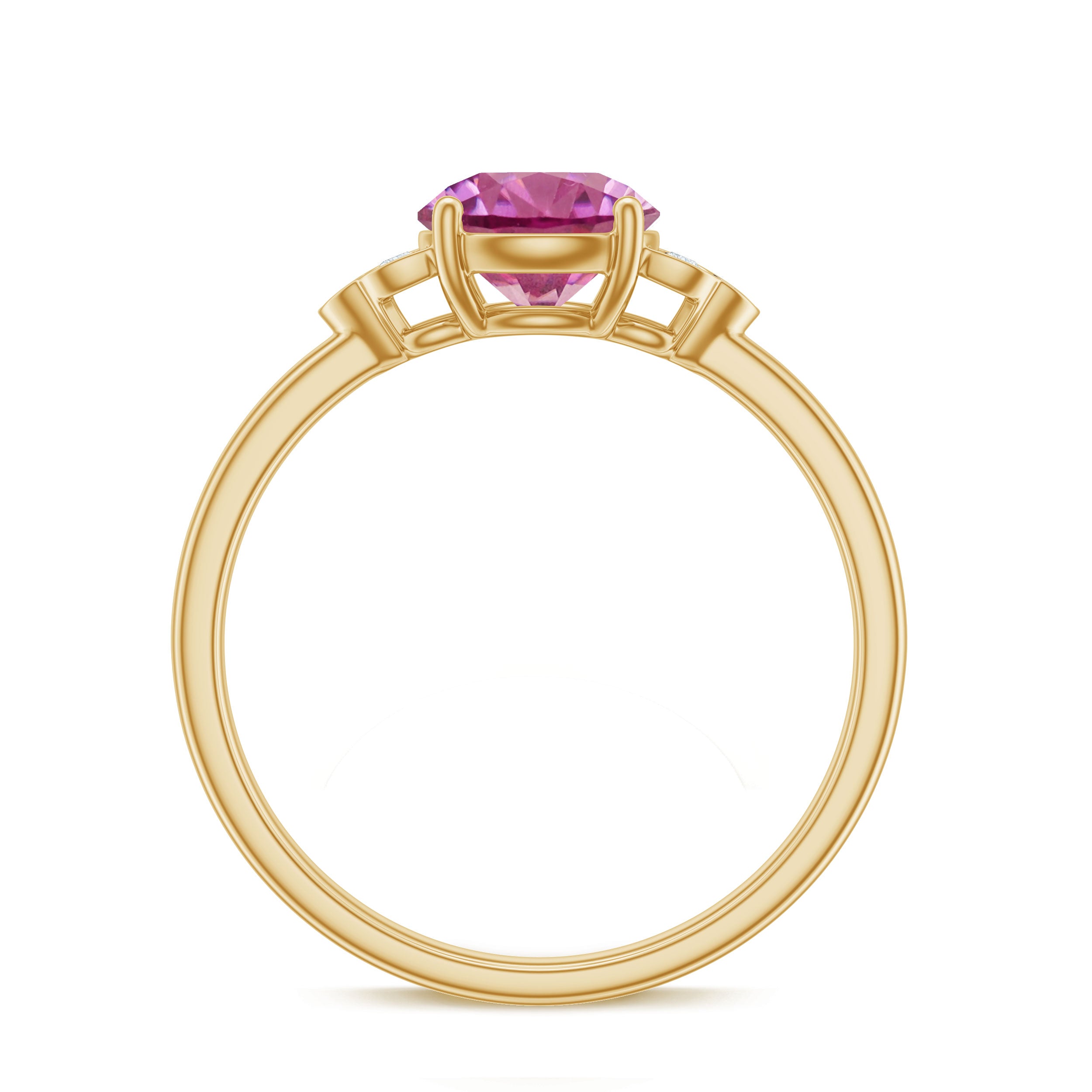 Rosec Jewels-Round Pink Tourmaline Solitaire Engagement Ring with Diamond