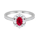 Rosec Jewels-Vintage Style Created Ruby and Diamond Flower Engagement Ring