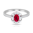 Rosec Jewels-Vintage Style Created Ruby and Diamond Flower Engagement Ring