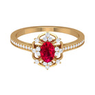 Rosec Jewels-Vintage Style Created Ruby and Diamond Flower Engagement Ring