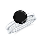 Rosec Jewels-2 CT Created Black Diamond Solitaire Bridal Ring Set with Diamond