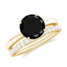 Rosec Jewels-2 CT Created Black Diamond Solitaire Bridal Ring Set with Diamond